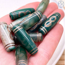 Бусина Дзи Бесконечность серо-зеленый бочонок 30*10 мм