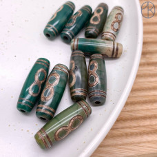 Бусина Дзи Бесконечность серо-зеленый бочонок 30х11 мм