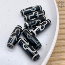 Бусина Дзи Бодхи черно-белый бочонок 30х11мм