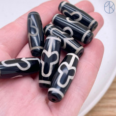 Бусина Дзи Бодхи черно-белый бочонок 30х11мм