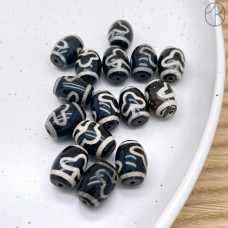 Бусина Дзи Бодхи черно-белый бочонок уп. 5шт 14х10 мм