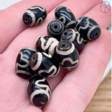 Бусина Дзи Бодхи черно-белый бочонок уп. 5шт 14х10 мм