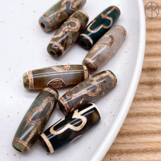 Бусина Дзи Бодхи серо-зеленый бочонок 30х11 мм