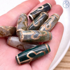 Бусина Дзи Бодхи серо-зеленый бочонок 30х11 мм