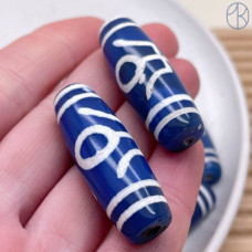 Бусина Дзи Большой человек бело-синий бочонок 40х14 мм