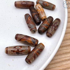 Бусина Дзи Большой человек серо-коричневый бочонок 30х11 мм