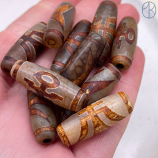 Бусина Дзи Большой человек серо-коричневый бочонок 30х11 мм