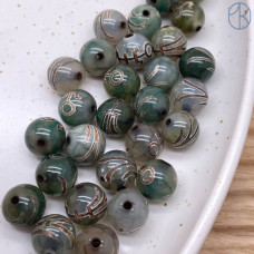 Бусина Дзи Большой человек серо-зеленый бочонок шар уп. 5шт 10 мм