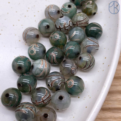 Бусина Дзи Большой человек серо-зеленый бочонок шар уп. 5шт 10 мм