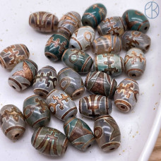 Бусина Дзи Большой человек серо-зеленый бочонок уп. 5 шт 14х10 мм