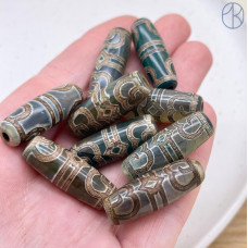 Бусина Дзи Бутон Лотоса серо-зеленый бочонок 30х11 мм