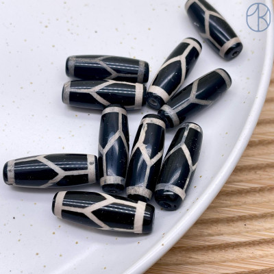 Бусина Дзи черепаха черно-белый бочонок 30х11 мм