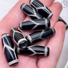Бусина Дзи черепаха черно-белый бочонок 30х11 мм