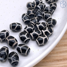 Бусина Дзи Черепаха черно-белый бочонок уп. 5шт 14х10 мм