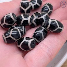 Бусина Дзи Черепаха черно-белый бочонок уп. 5шт 14х10 мм