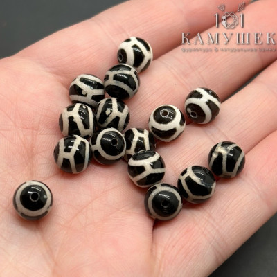 Бусина Дзи Черепаха черно-белый шар уп. 5шт 10 мм