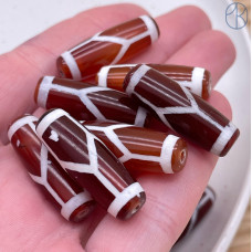 Бусина Дзи черепаха коричнево-белый бочонок 30*11 мм