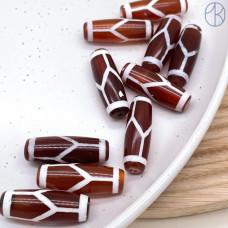 Бусина Дзи черепаха коричнево-белый бочонок 30х11 мм