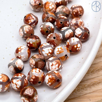 Бусина Дзи Черепаха коричнево-белый шар огранка уп. 5шт 10 мм