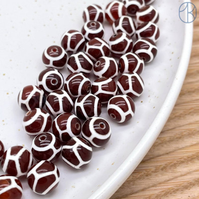 Бусина Дзи Черепаха коричнево-белый шар  уп. 5шт 10 мм