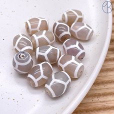 Бусина Дзи Черепаха серо-белый бочонок уп. 5 шт 15х12 мм