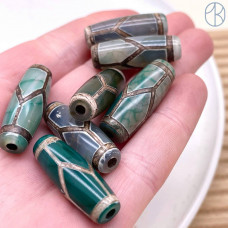 Бусина Дзи Черепаха серо-зеленый бочонок 30х11 мм