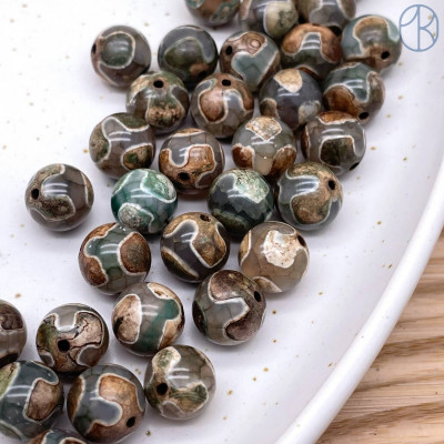 Бусина Дзи Черепаха серо-зеленый шар уп. 5шт 10 мм