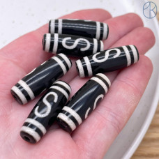 Бусина Дзи Денежный крючок черно-белый бочонок №1 30*11 мм