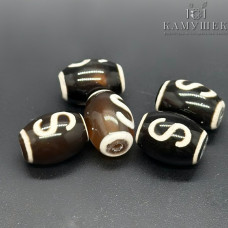 Бусина Дзи Денежный крючок черно-белый бочонок уп. 5 шт 14х10 мм