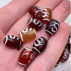 Бусина Дзи Денежный крючок коричнево-белый бочонок уп.5 шт 10х14 мм