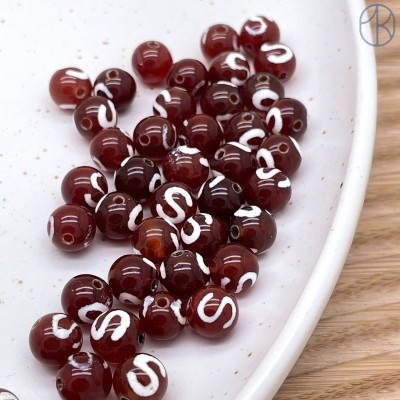 Бусина Дзи Денежный крючок коричнево-белый шар уп.5 шт 8 мм