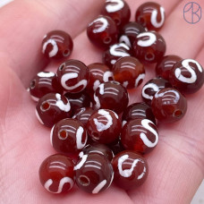 Бусина Дзи Денежный крючок коричнево-белый шар уп.5 шт 8 мм