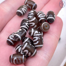 Бусина Дзи Денежный крючок коричневый бочонок уп. 5 шт 12х8 мм