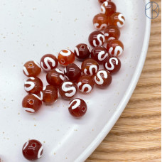 Бусина Дзи Денежный крючок коричневый шар уп. 5 шт 10 мм