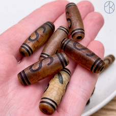 Бусина Дзи Денежный крючок серо-коричневый бочонок 30х11 мм