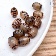 Бусина Дзи Денежный крючок серо-коричневый бочонок уп. 5 шт 10х14 мм