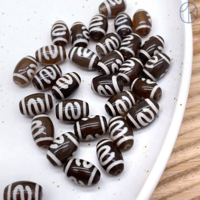 Бусина Дзи Денежный крючок серо-коричневый бочонок уп. 5 шт 12х8 мм