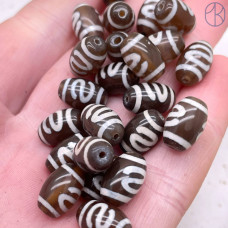 Бусина Дзи Денежный крючок серо-коричневый бочонок уп. 5 шт 12х8 мм