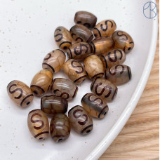 Бусина Дзи Денежный крючок серо-коричневый бочонок уп. 5 шт 14х10 мм