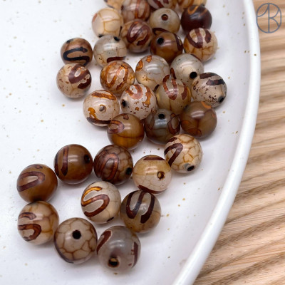 Бусина Дзи Денежный крючок серо-коричневый шар уп. 5 шт 10 мм