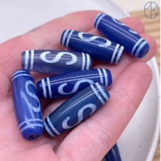 Бусина Дзи Денежный крючок синий бочонок 30*11 мм