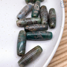 Бусина Дзи Дракон коричнево-белый бочонок 30х11 мм