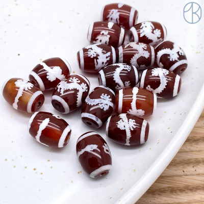 Бусина Дзи Дракон коричнево-белый бочонок уп. 5 шт 14х10 мм