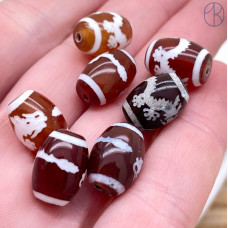 Бусина Дзи Дракон коричнево-белый бочонок уп. 5 шт 14х10 мм