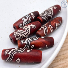 Бусина Дзи Дракон коричневый бочонок 40х14 мм