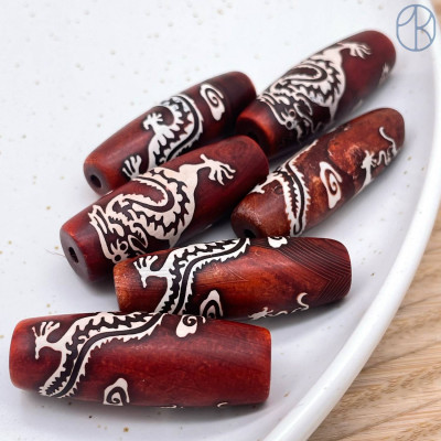 Бусина Дзи Дракон коричневый бочонок 40х14 мм