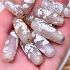 Бусина Дзи Дракон серо-белый бочонок 30х11 мм