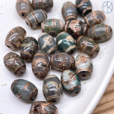 Бусина Дзи Дракон серо-зеленый бочонок уп. 5 шт 14х10 мм