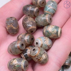 Бусина Дзи Дракон серо-зеленый бочонок уп. 5 шт 14х10 мм