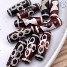 Бусина Дзи Гаруда и Молния бело-коричневый бочонок 30х11 мм